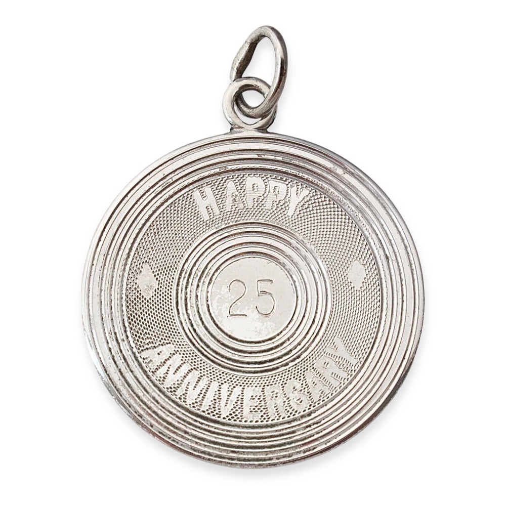 Vintage “Happy 25th Anniversary” Sterling Silver Pendant / Charm 1960s Retro